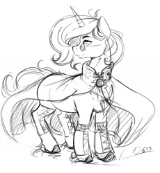 Size: 1817x1973 | Tagged: safe, artist:thelunarmoon, derpibooru import, oc, oc only, oc:lunar moon, pony, unicorn, cape, clothes, glasses, grayscale, male, monochrome, offspring, parent:princess celestia, round glasses, simple background, sketch, solo, stallion, white background