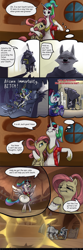 Size: 1963x5885 | Tagged: safe, artist:ciborgen, derpibooru import, princess celestia, princess luna, zecora, alicorn, anthro, pegasus, pony, wolf, zebra, alternate hairstyle, backwards ballcap, baseball cap, bipedal, breaking the fourth wall, cap, comic, controller, crossover, death (puss in boots), dialogue, eating, female, flashback, gratuitous spanish, hand, hat, hay, high res, magic, magic hands, male, mare, ponytail, propeller hat, puss in boots: the last wish, speech bubble