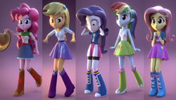 Size: 1808x1024 | Tagged: safe, artist:3d thread, artist:creatorofpony, derpibooru import, applejack, fluttershy, pinkie pie, rainbow dash, rarity, human, equestria girls, magical mystery cure, 3d, 3d model, clothes swap, equestria girls interpretation, magical mystery cure 10th anniversary, scene interpretation, what my cutie mark is telling me