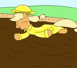 Size: 1575x1400 | Tagged: safe, artist:amateur-draw, derpibooru import, applejack, earth pony, pony, clothes, female, hat, mare, mud, muddy, pvc, raincoat, solo, wet and messy