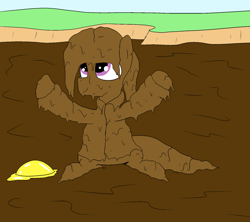 Size: 1575x1400 | Tagged: safe, artist:amateur-draw, derpibooru import, oc, oc only, oc:belle boue, pony, unicorn, clothes, covered in mud, hat, male, mud, mud bath, mud play, mud pony, muddy, pvc, raincoat, stallion, wet and messy
