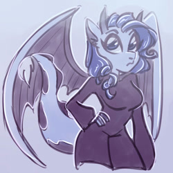 Size: 894x894 | Tagged: safe, artist:toridesori, derpibooru import, rarity, anthro, dracony, dragon, hybrid, dragonified, hand on hip, looking at you, raridragon, species swap, spread wings, wings