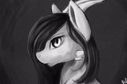 Size: 2862x1906 | Tagged: safe, artist:minckies, derpibooru import, oc, oc only, demon, demon pony, pony, bust, grayscale, monochrome, signature, solo