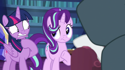 Size: 1280x720 | Tagged: safe, derpibooru import, screencap, rarity, starlight glimmer, twilight sparkle, twilight sparkle (alicorn), alicorn, pony, unicorn, it isn't the mane thing about you, disgusted, duo, female, mare, reaction image, shrunken pupils, trio, twilight's castle, unamused