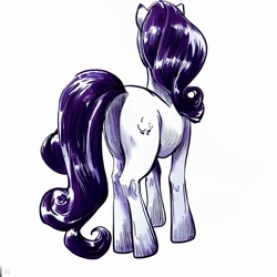 Size: 1024x1024 | Tagged: safe, derpibooru import, machine learning generated, rarity, pony, butt, female, mare, plot, rear view, simple background, solo, white background