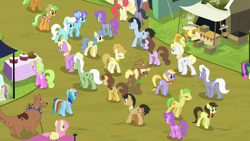 Size: 1280x720 | Tagged: safe, derpibooru import, screencap, apple brown betty, apple leaves, aunt orange, bon bon, crimson cream, daisy, daring do, diamond cutter, fashion statement, fleur de verre, flower wishes, fluttershy, huckleberry belle, mare e. belle, mosely orange, orthros, rainbow dash, royal riff, salt water, sweetie drops, uncle orange, crystal pony, dog, earth pony, pegasus, pony, g4, trade ya, adante, apple family member, beauty mark, bow, bucktooth, butt, cake, candyshell cream, caramel brownie, cardboard box, chocolate banana, chrome facet, classy cubes, clothes, cloudfritter, coconut coast, collar, female, folded wings, food, hair bow, hat, lake view, leash, leitmotif (g4), lidded eyes, male, mare, multiple heads, offscreen character, outdoors, plot, rainchaser, raised hoof, raised leg, rockriver rapids, scarf, shirt, skyblue summer, snow grass, stallion, table, tail, tail bow, teddie safari, two heads, underhoof, wings