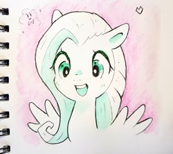 Size: 1364x1209 | Tagged: safe, artist:fipoki, derpibooru import, fluttershy, pegasus, pony, cute, female, mare, open mouth, open smile, shyabetes, smiling, solo, spread wings, traditional art, wings