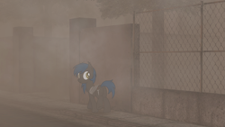 Size: 5129x2887 | Tagged: safe, artist:equestria secret guard, derpibooru import, oc, oc only, oc:west wind, bat pony, bat pony oc, fog, hospital, looking back, silent congruence town, silent congruence town 2, silent hill, silent hill 2, street