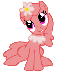 Size: 668x712 | Tagged: safe, derpibooru import, earth pony, pony, g4, female, flower, flower in hair, foofa, grin, mare, nick jr. flower bubble, ponified, rule 85, simple background, sitting, smiling, solo, species swap, white background, yo gabba gabba!