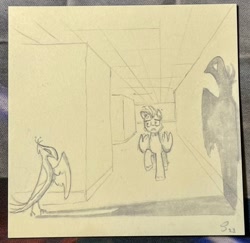 Size: 2048x1990 | Tagged: safe, artist:selenophile, derpibooru import, oc, oc only, pegasus, phoenix, pony, pegasus oc, shadow, the backrooms, traditional art