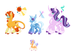 Size: 1280x938 | Tagged: safe, artist:vio-mlp-creator, derpibooru import, starlight glimmer, sunburst, trixie, oc, oc:dazzling lights, pony, unicorn, bisexual, family, female, filly, foal, lesbian, magical threesome spawn, male, multiple parents, offspring, parent:starlight glimmer, parent:sunburst, parent:trixie, parents:startrixburst, polyamory, shipping, simple background, starburst, startrix, startrixburst, straight, transparent background, trixburst