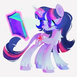 Size: 1080x1080 | Tagged: safe, artist:gooharvester, derpibooru import, twilight sparkle, unicorn twilight, pony, unicorn, book, chest fluff, glowing, glowing horn, horn, leonine tail, levitation, magic, solo, tail, telekinesis