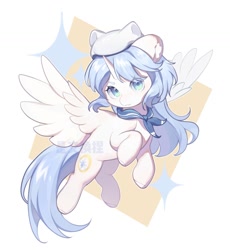 Size: 1369x1490 | Tagged: safe, artist:ywn10804439, derpibooru import, oc, oc only, alicorn, pony, cat ears, flying, looking at you, solo, spread wings, watermark, wings