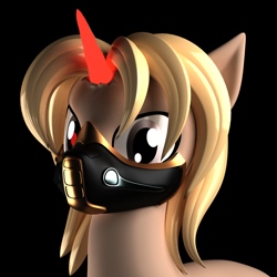 Size: 1200x1200 | Tagged: safe, artist:argos90, derpibooru import, oc, oc only, unicorn, 3d, 3d model, black background, bust, mask, portrait, simple background, solo