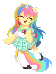 Size: 1500x2000 | Tagged: safe, artist:ely亚兔子, derpibooru import, oc, oc only, oc:lemon, pony, unicorn, bipedal, clothes, happy, horn, simple background, smiling, standing, standing on one leg, transparent background, unicorn oc, uniform