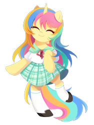 Size: 1500x2000 | Tagged: safe, artist:ely亚兔子, derpibooru import, oc, oc only, oc:lemon, pony, unicorn, bipedal, clothes, happy, horn, simple background, smiling, standing, standing on one leg, transparent background, unicorn oc, uniform