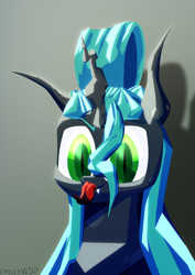 Size: 3508x4961 | Tagged: safe, artist:estellewdp, derpibooru import, queen chrysalis, changeling, pony, green eyes, horn, solo, tongue, tongue out