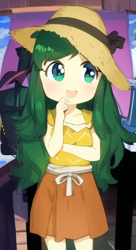 Size: 384x704 | Tagged: safe, artist:luckreza8, derpibooru import, edit, edited screencap, machine learning generated, screencap, sweet leaf, human, better together, equestria girls, rollercoaster of friendship, :d, anime, female, open mouth, open smile, pinegraph, smiling