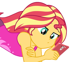 Size: 972x842 | Tagged: safe, derpibooru import, sunset shimmer, better together, equestria girls, bare shoulders, cellphone, cute, female, gym, meta, phone, relaxing, simple background, sleeveless, solo, sunset, transparent background, twitter