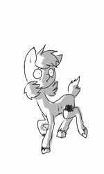 Size: 480x800 | Tagged: safe, artist:sporesgalaxy, derpibooru import, oc, oc only, oc:forty winks, earth pony, pony, black and white, grayscale, monochrome, simple background, solo, walking, white background