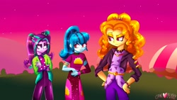 Size: 1920x1080 | Tagged: safe, artist:faawndue, artist:frezzzypop, derpibooru import, adagio dazzle, aria blaze, sonata dusk, equestria girls, adagiazonga dazzle, aria bazookas, breasts, female, sonata bust, taco dress, trio