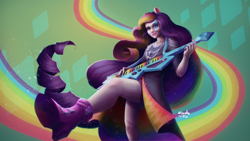 Size: 3840x2160 | Tagged: safe, artist:noashank, derpibooru import, rarity, human, equestria girls, rainbow rocks, female, guitar, musical instrument, rainbow rocks outfit, solo