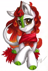 Size: 2804x4096 | Tagged: safe, artist:gleamydreams, derpibooru import, autumn blaze, kirin, clothes, female, scarf, simple background, solo, white background