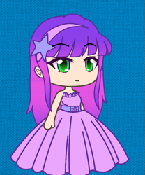 Size: 599x720 | Tagged: safe, artist:u66589, derpibooru import, sweetie belle, human, equestria girls, 4+, clothes, dress, dressup, for kids only, gacha life, gown, green eyes, headband, kids game, looking at you, pink dress, princess, stars