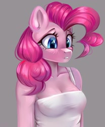 Size: 2500x3000 | Tagged: safe, artist:ske, derpibooru import, pinkie pie, anthro, earth pony, breasts, cleavage, clothes, erect nipples, nipple outline, open mouth, solo, top