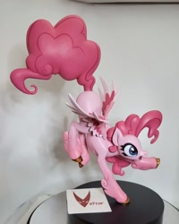 Size: 712x890 | Tagged: safe, derpibooru import, pinkie pie, pegasus, pony, craft, female, g5 concept leaks, mare, merchandise, missing cutie mark, open mouth, open smile, pegasus pinkie pie, pinkie pie (g5 concept leak), race swap, sculpture, smiling, sold out, solo, spread wings, underhoof, wings