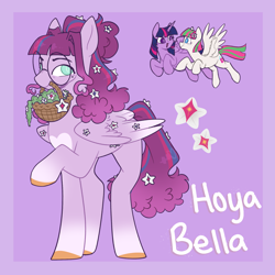 Size: 2000x2000 | Tagged: safe, artist:orionofthestars, derpibooru import, twilight sparkle, twilight sparkle (alicorn), oc, oc:hoya bella, alicorn, pegasus, pony, magical lesbian spawn, offspring