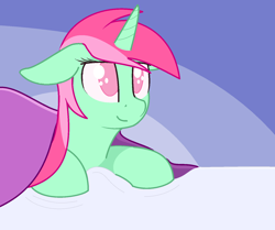 Size: 1528x1277 | Tagged: safe, artist:modera, derpibooru import, minty bubblegum, pony, unicorn, blanket, no pupils, solo