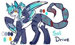 Size: 5000x3000 | Tagged: safe, artist:ruef, derpibooru import, oc, oc only, oc:sol drive, cyborg, bioluminescent, female, reference sheet, simple background, solo, tail, technology, white background