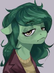 Size: 1560x2100 | Tagged: safe, artist:cadillacdynamite, derpibooru import, wallflower blush, oc, earth pony, pony, equestria at war mod, bust, clothes, equestria girls ponified, ponified, portrait, solo, species swap