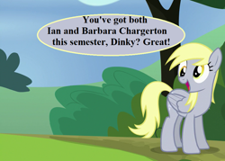 Size: 896x640 | Tagged: safe, derpibooru import, edit, edited screencap, screencap, derpy hooves, rock solid friendship, cropped, cute, derpabetes, doctor who, flipped image, implied dinky, speech bubble