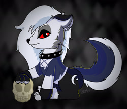 Size: 1920x1648 | Tagged: safe, artist:suddenwolf, derpibooru import, pony, wolf, wolf pony, cheek fluff, chest fluff, choker, ear fluff, ears, fluffy tail, helluva boss, looking at you, loona (helluva boss), paw pads, paws, ponified, red sclera, skull, snout, species swap, tail, tail fluff, two toned coat, underpaw, white mane