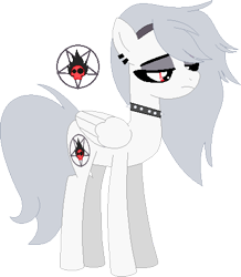 Size: 391x449 | Tagged: safe, derpibooru import, oc, oc only, pegasus, pony, choker, cutie mark, gray mane, helluva boss, loona (helluva boss), ponified, red eyes, simple background, solo, species swap, transparent background, white coat