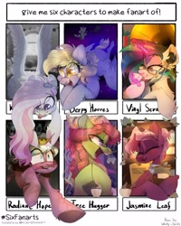 Size: 1642x2048 | Tagged: safe, artist:wacky-skiff, derpibooru import, idw, derpy hooves, dj pon-3, doctor whooves, jasmine leaf, kerfuffle, radiant hope, tree hugger, vinyl scratch, earth pony, pegasus, pony, unicorn, crown, jewelry, regalia, six fanarts, space