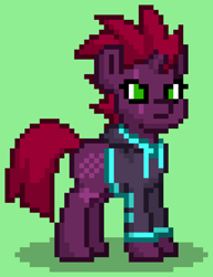 Size: 516x672 | Tagged: safe, derpibooru import, tempest shadow, pony, unicorn, clothes, green background, hoodie, pony town, simple background, solo