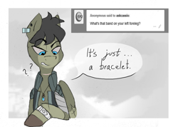 Size: 1280x913 | Tagged: safe, artist:askcassio, derpibooru import, oc, oc only, oc:cassio, pegasus, pony, ask, bandage, bracelet, jewelry, male, necklace, solo, stallion, tumblr