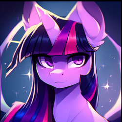 Size: 2048x2048 | Tagged: safe, derpibooru import, generator:stable diffusion, machine learning generated, twilight sparkle, pony, unicorn, ear fluff, ears, solo