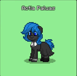 Size: 564x560 | Tagged: safe, derpibooru import, oc, oc only, oc:actia paluas, changeling, clothes, green background, necktie, pony town, simple background, skirt, solo