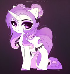 Size: 2401x2519 | Tagged: safe, artist:red_tsukini, derpibooru import, oc, oc only, oc:dainty dove, pony, unicorn, ear piercing, earring, eyeshadow, female, garter, jewelry, makeup, mare, piercing, unshorn fetlocks