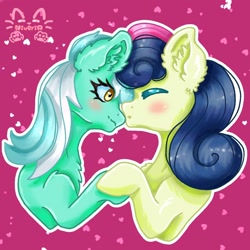 Size: 1280x1280 | Tagged: safe, artist:_niveria_, derpibooru import, bon bon, lyra heartstrings, sweetie drops, earth pony, pony, unicorn, female, lesbian, lyrabon, mare, shipping