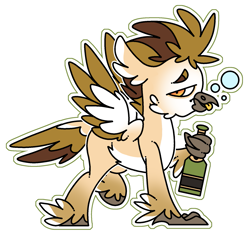 Size: 1737x1620 | Tagged: safe, artist:sheiin, derpibooru import, oc, oc:hoppescotch, hippogriff, bottle, drunk, male, tongue, tongue out