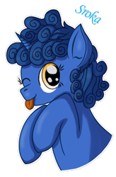 Size: 400x610 | Tagged: safe, artist:sroka001, derpibooru import, oc, oc only, oc:nighttime wishes, pony, unicorn, female, looking at you, mare, one eye closed, simple background, smiling, smiling at you, solo, tongue, tongue out, transparent background, white outline, wink, winking at you