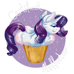 Size: 2000x2000 | Tagged: safe, artist:dankpegasista, derpibooru import, rarity, cat, cat pony, original species, pony, unicorn, april fools joke, chest fluff, chillaxing, circle background, cute, ear fluff, ears, eyelashes, eyes closed, female, flowy mane, food, happy, highlights, joke, limbless, lying down, meme, muffin, muffin top, pastry, png, raribetes, shading, shiny mane, side view, simple background, simple shading, smiling, solo, sparkles, text, transparent background