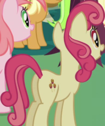 Size: 389x463 | Tagged: safe, derpibooru import, screencap, apple bumpkin, earth pony, pony, friendship is magic, apple family member, background character, background pony, butt, cropped, female, mare, plot