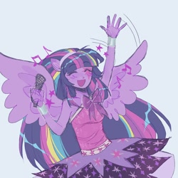 Size: 1800x1800 | Tagged: safe, artist:dulcesilly, derpibooru import, equestria girls, rainbow rocks, eyes closed, happy, microphone, music notes, open mouth, open smile, smiling, solo, waving