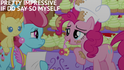 Size: 2000x1125 | Tagged: safe, derpibooru import, edit, edited screencap, editor:quoterific, screencap, cup cake, pinkie pie, pumpkin cake, the one where pinkie pie knows